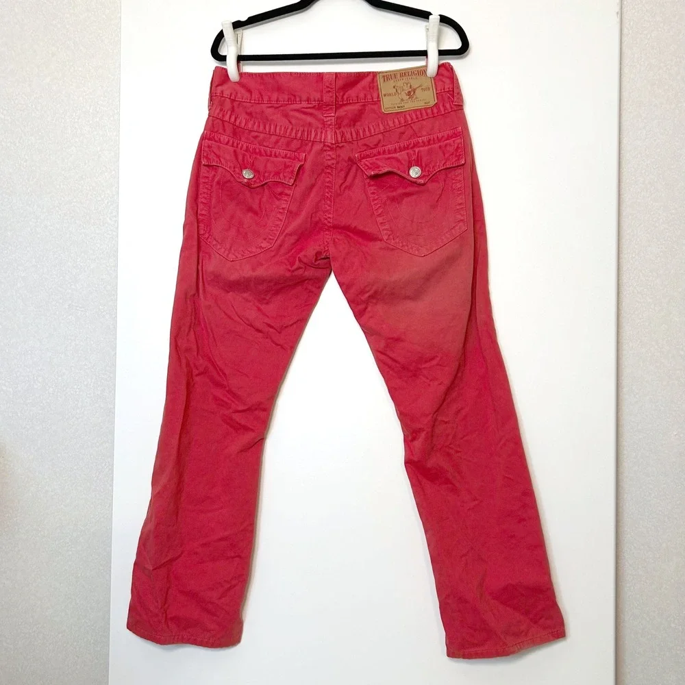 True Religion Red Pants Ricky Relaxed Straight Leg Men's 32 Y2K flap Pockets